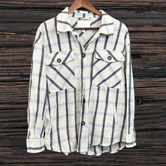 Ashley By 26 International Tops - Ashley By 26 International Blue and Cream Plaid Shirt